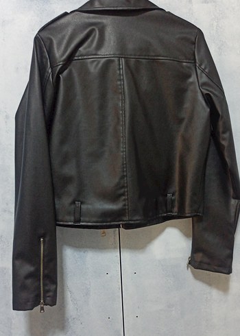 l Beden Kadın Siyah Deri Biker Ceket