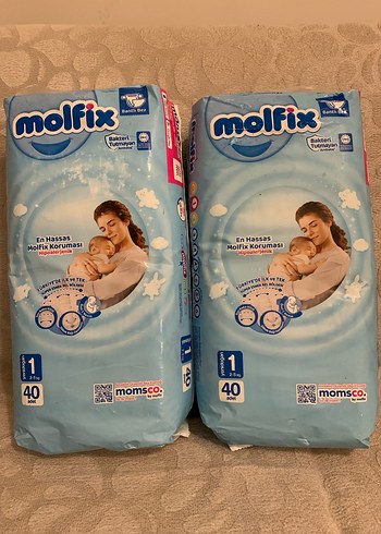 Molfix Bebek Bezi No:1, 40 Adet 90lı ıslak mendil hediye