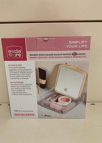 Bambu Çerçeveli Kare Makyaj Aynası & Düzenleyici - Görsel 2