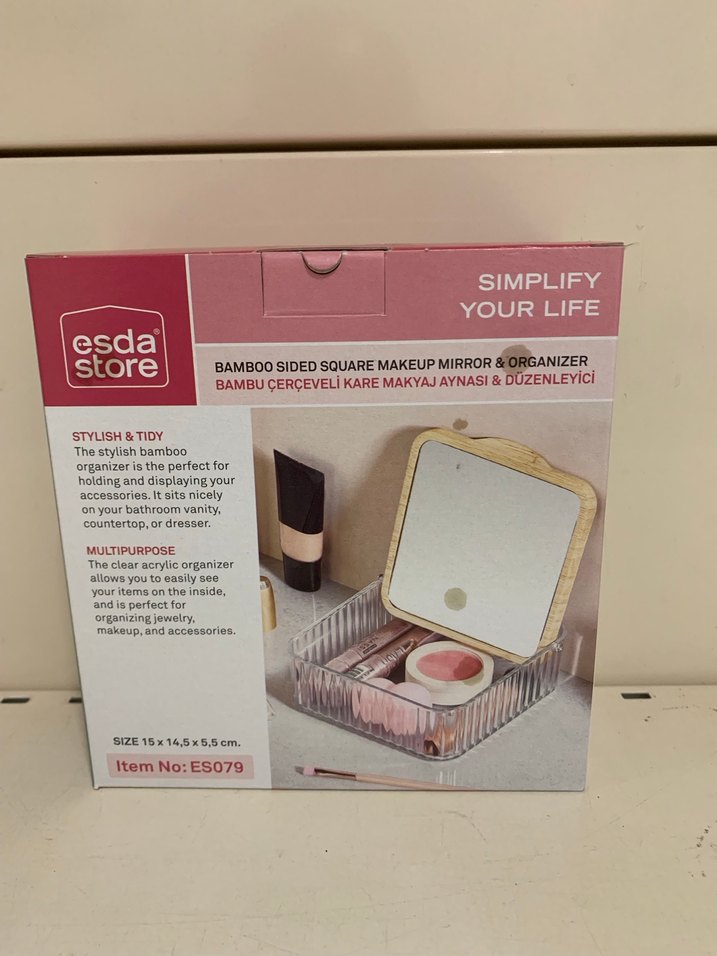 Bambu Çerçeveli Kare Makyaj Aynası & Düzenleyici - Görsel 2