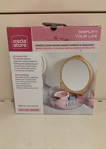 Yuvarlak Bambu Çerçeveli Makyaj Aynası & Düzenleyici - Görsel 2