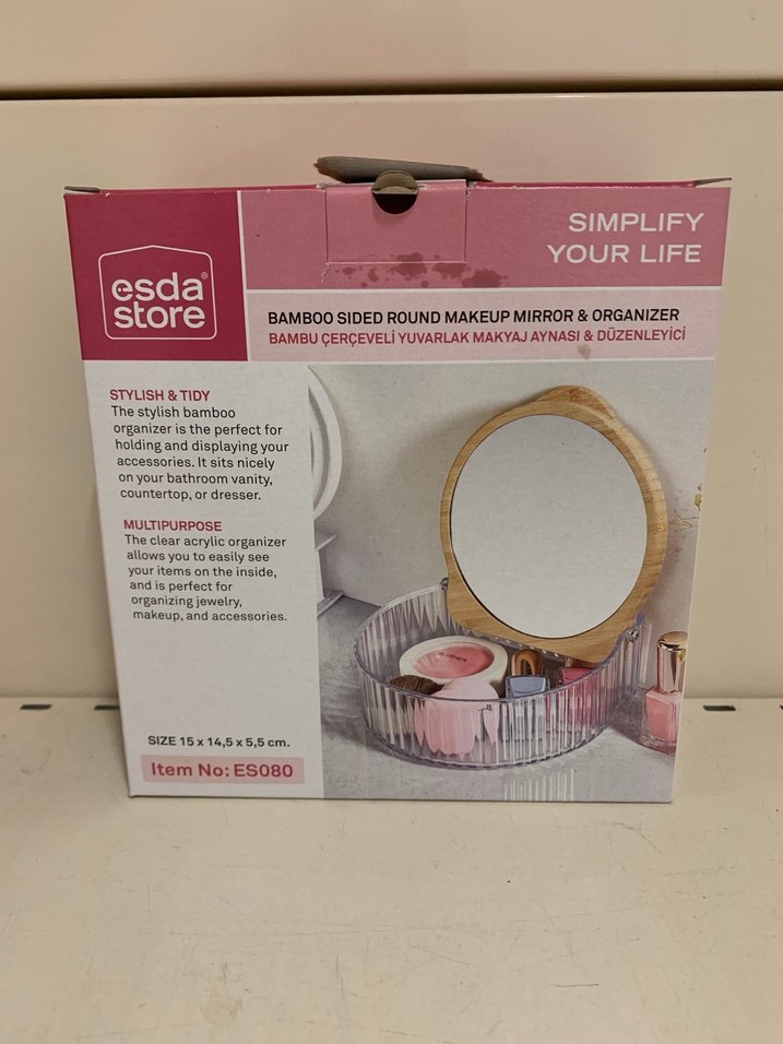 Yuvarlak Bambu Çerçeveli Makyaj Aynası & Düzenleyici - Görsel 2
