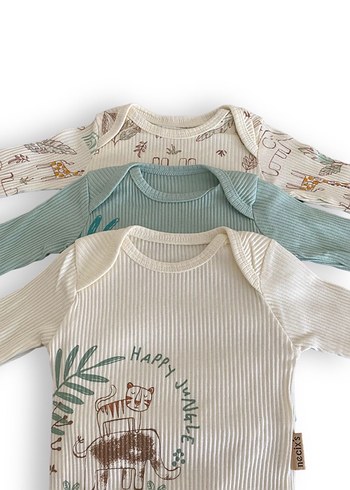 Necixs Uzun Kollu Pamuklu Bebek zıbın  3'lü Set - Görsel 4