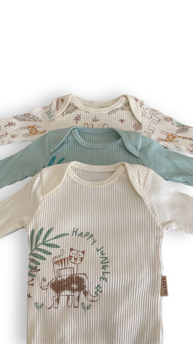 Necixs Uzun Kollu Pamuklu Bebek zıbın  3'lü Set - Görsel 4