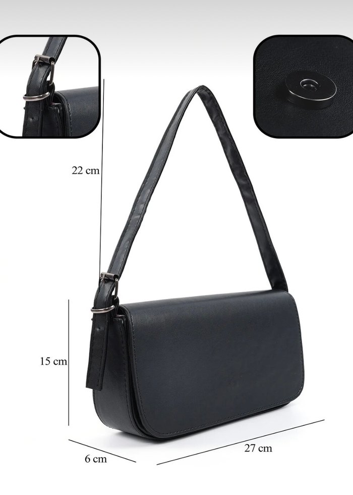 Siyah Süet Minimalist Omuz Çantası - Görsel 2