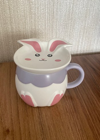 Mor Pembe Kulplu Tavşan Figürlü Porselen Kupa