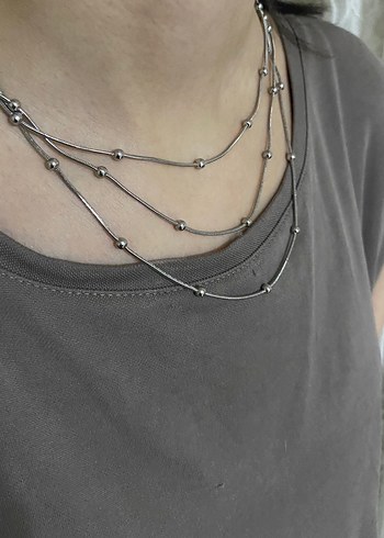 Dorika 3lü Gümüş Renk Kolye - Görsel 2