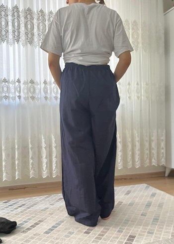 Diğer Mavi Rahat Kesim Keten Kadın Pantolon