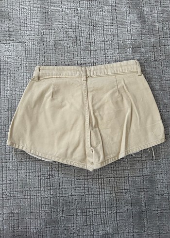 38 Beden Bej Pilili Keten Mini Şort Etek