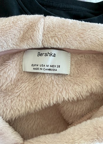 m Beden Bershka Pembe Kapüşonlu Peluş Kadın Sweatshirt