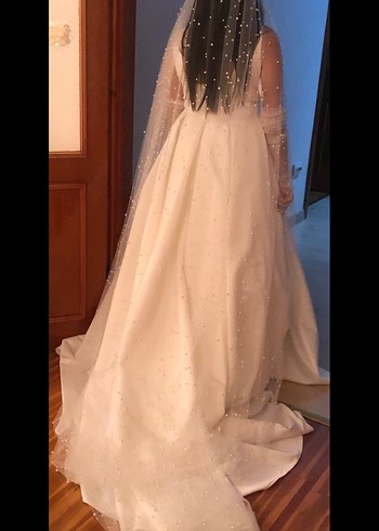 l Beden beyaz Renk Saten gelinlik V Yakalı Beyaz A Kesim Gelinlik oleg cassini