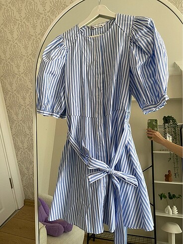 Zara çizgili poplin elbise