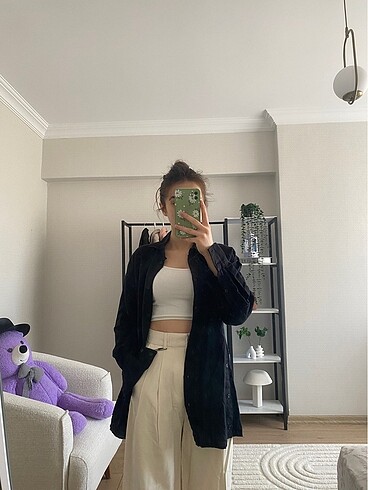 Zara yanları düğmeli keten gömlek