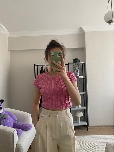 Bershka pembe crop tişört