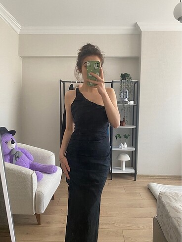 xs Beden siyah Renk Zara tek omuz keten elbise