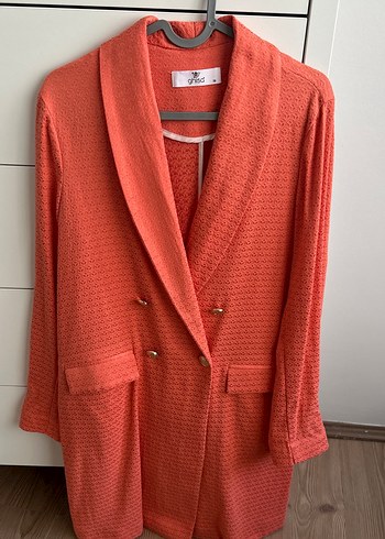 38 Beden kırmızı Renk Ghisa tesettür Kadın turuncu Uzun Kollu Düğmeli Blazer