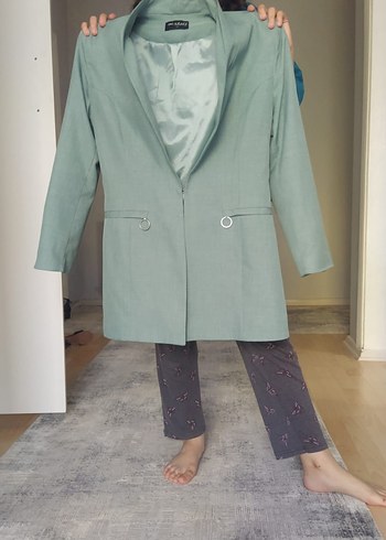 Düğmeli Gri Kadın Blazer Ceket