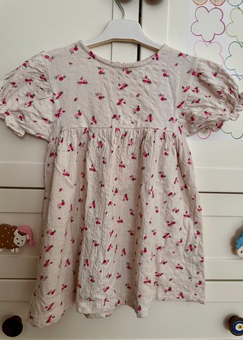 Zara Kız Çocuk Pembe pamuk Keten Elbise