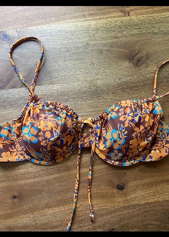 m Beden Kahverengi Çiçek Desenli Bohem Bikini