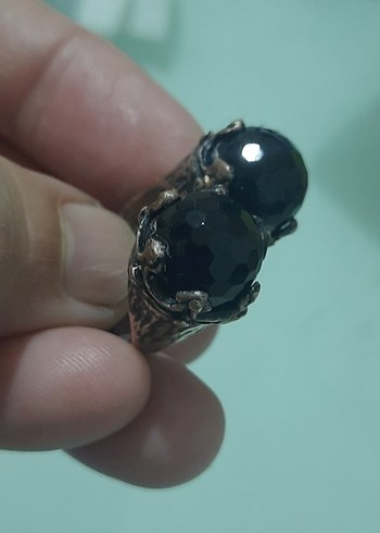 SIYAH AKIK BRONZ YUZUK VINTAGE - Görsel 2