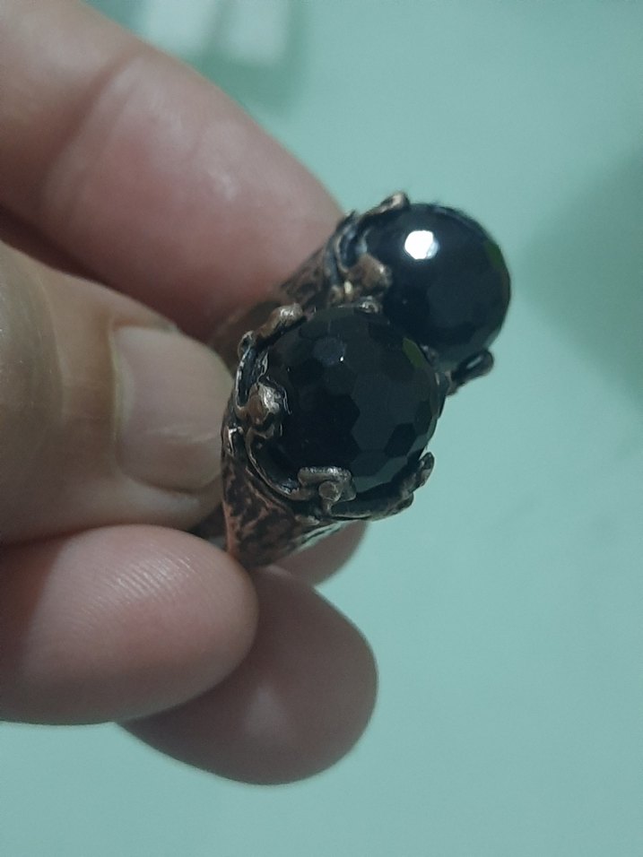 SIYAH AKIK BRONZ YUZUK VINTAGE - Görsel 2