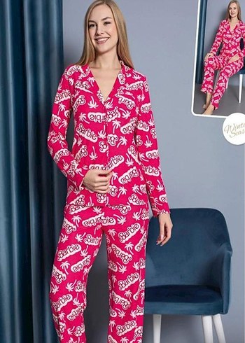 Rahat Kesim Pembe Barbie Desenli Kadın Pijama