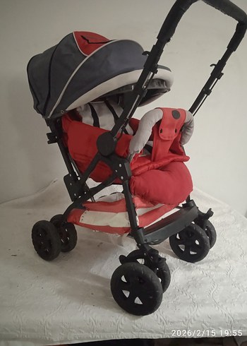 Gri ve kırmızı bebek arabası - Görsel 7