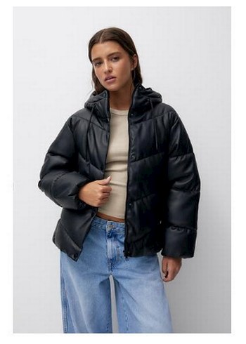 pull and bear siyah deri puff mont