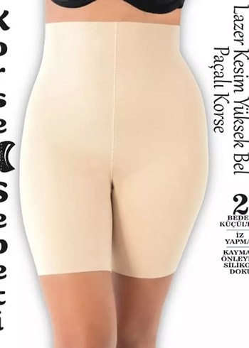 Bej Yüksek Bel Mini Şort Korseli L/XL