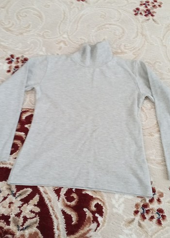 Gri  Boğazlı Triko Kazak - Görsel 2