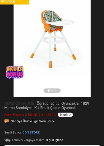 Turuncu Renkli Bebek Mama Sandalyesi - Görsel 4