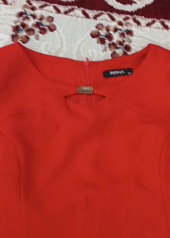 Kırmızı Midi V Yaka Drapeli Elbise - Görsel 5