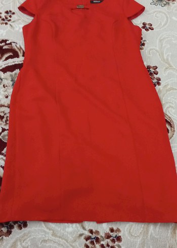 Kırmızı Midi V Yaka Drapeli Elbise - Görsel 2