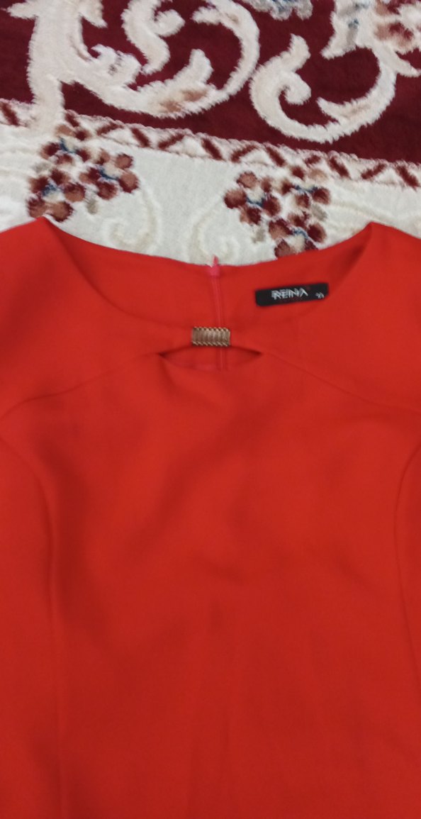 Kırmızı Midi V Yaka Drapeli Elbise - Görsel 5