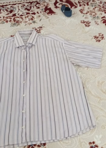 Erkek Beyaz Gri Çizgili Kısa Kollu Gömlek - Görsel 2