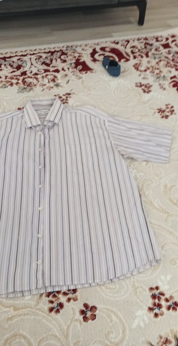 Erkek Beyaz Gri Çizgili Kısa Kollu Gömlek - Görsel 2