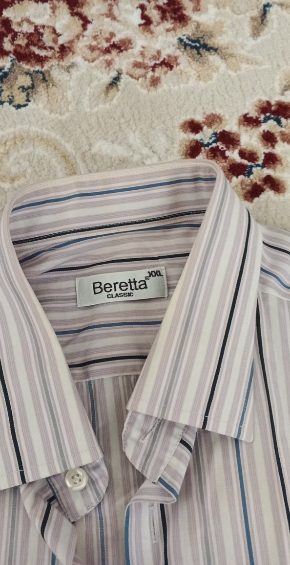 Erkek Beyaz Gri Çizgili Kısa Kollu Gömlek - Görsel 3