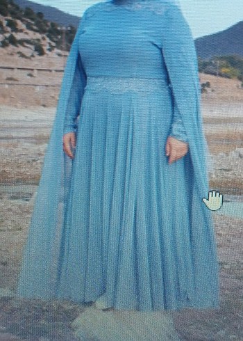 Uzun Mavi Drapeli Bohem Kadın Abiye Elbise - Görsel 2