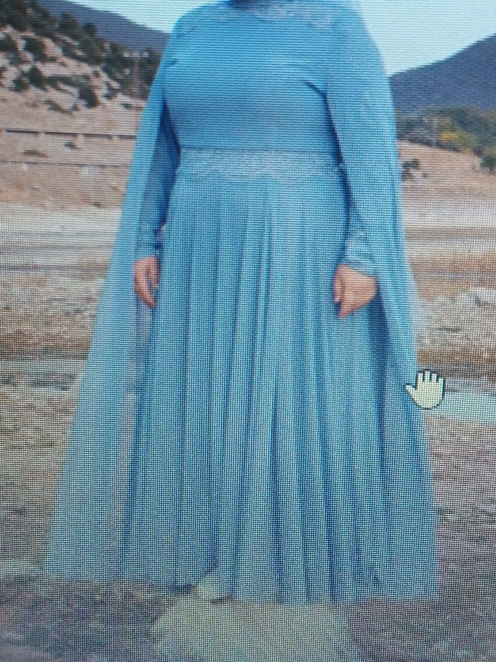 Uzun Mavi Drapeli Bohem Kadın Abiye Elbise - Görsel 2