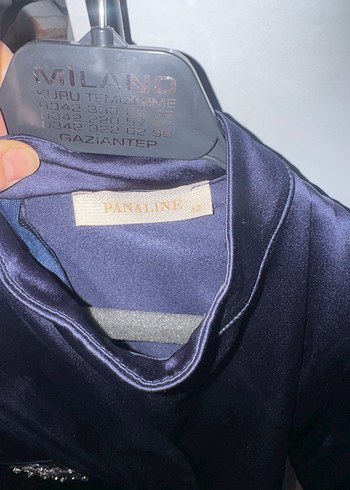 Drapeli İşlemeli lacivert Uzun Abiye Elbise - Görsel 4