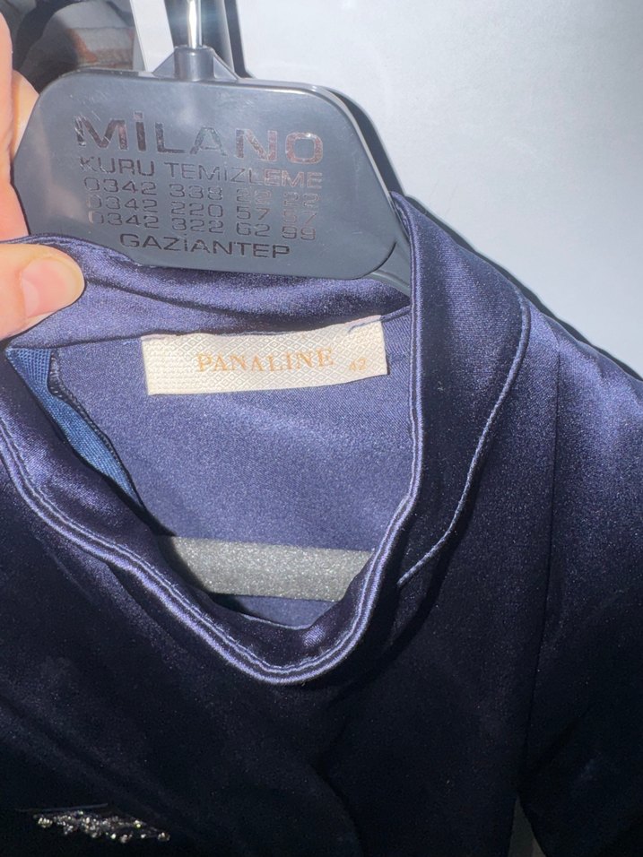 Drapeli İşlemeli lacivert Uzun Abiye Elbise - Görsel 4