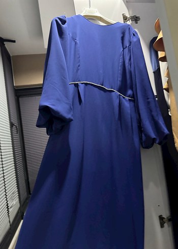 Saç mavisi Uzun Kollu Drapeli Kadın Elbise - Görsel 3
