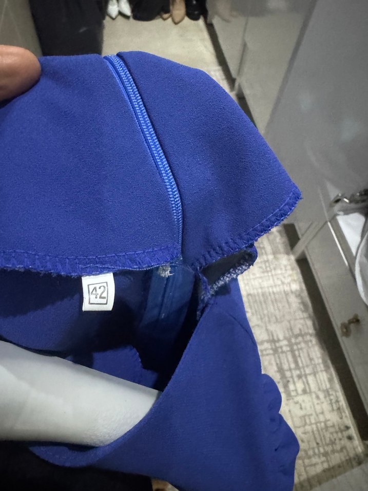 Saç mavisi Uzun Kollu Drapeli Kadın Elbise - Görsel 2