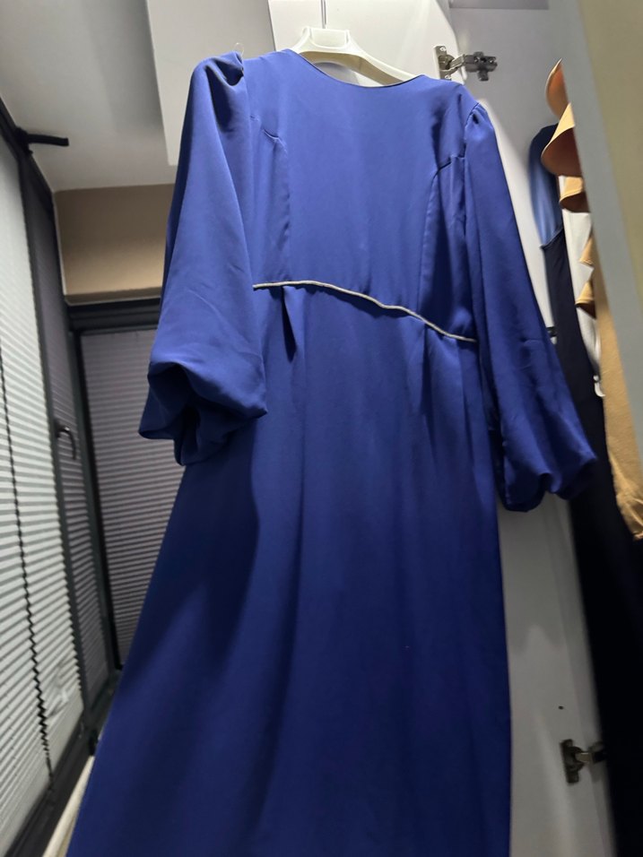 Saç mavisi Uzun Kollu Drapeli Kadın Elbise - Görsel 3