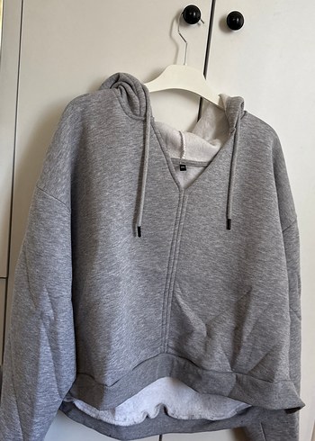 Gri Kapüşonlu Rahat Kesim Kadın Sweatshirt