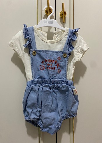 Kız Çocuk Mavi Denim Fırfırlı Tulum