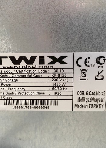  Beden Twix Elektrikli Fırın