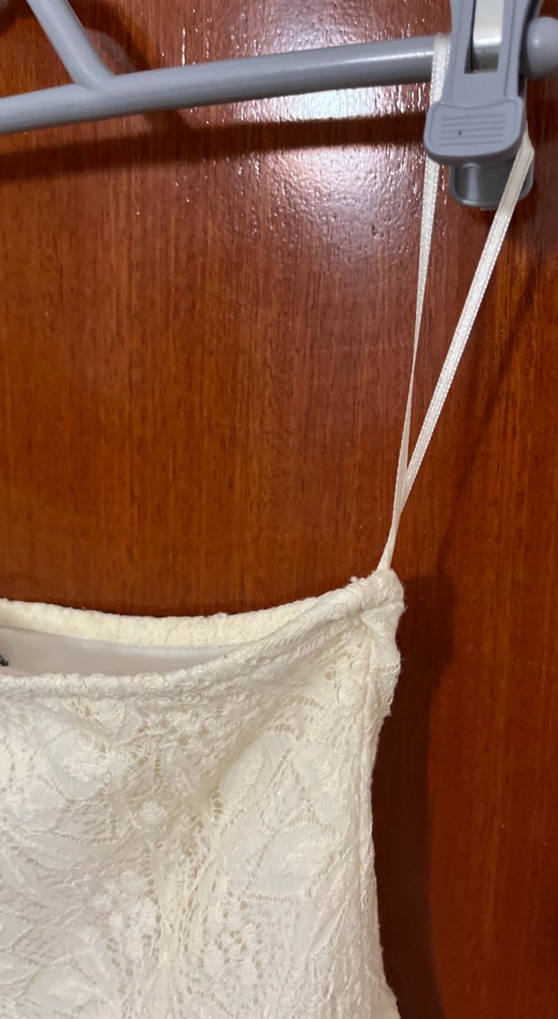 Beyaz Dantel Straplez Midi Elbise - Görsel 4