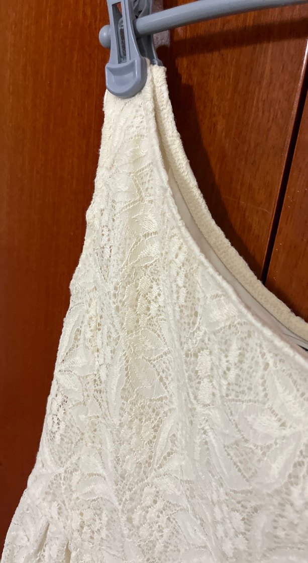 Beyaz Dantel Straplez Midi Elbise - Görsel 3