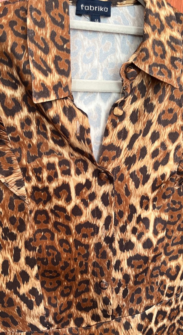 Fabrika/34 Kahverengi Leopar Desenli Uzun Kadın Elbise - Görsel 3